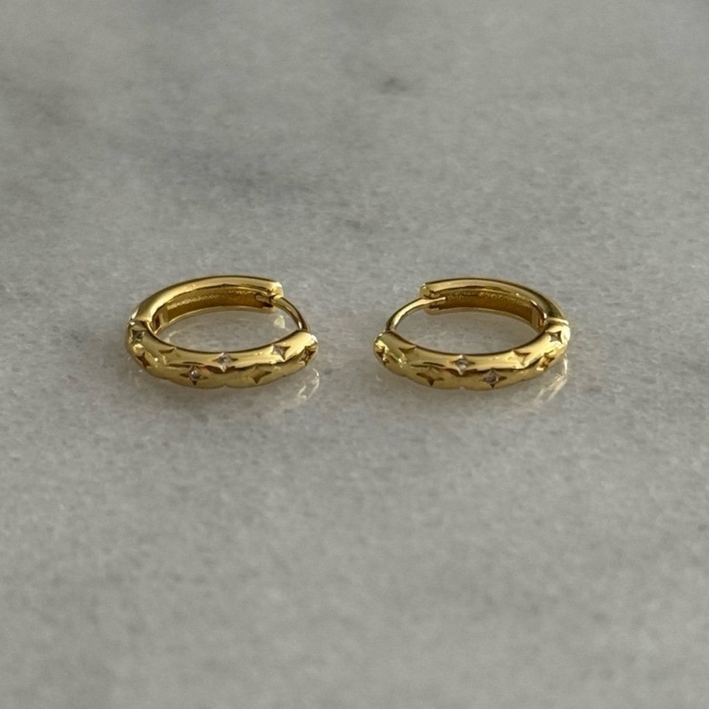 COPY - Gold Crystal Star Pave Huggie Hoop Earrings